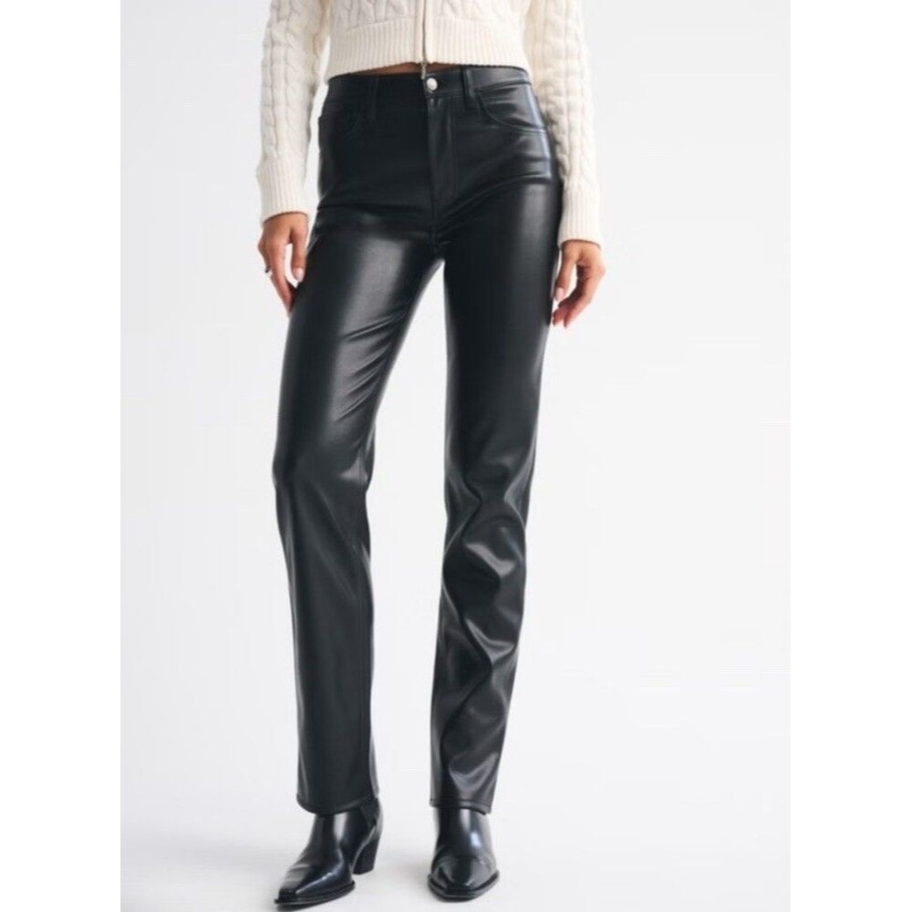 Abercrombie & Fitch Womens The 90's Straight Black Vegan Leather 14 Curve Love